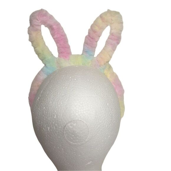 Bunny Ears Headband Pastel Rainbow Fuzzy Bunny Ears NEW - Picture 2 of 4